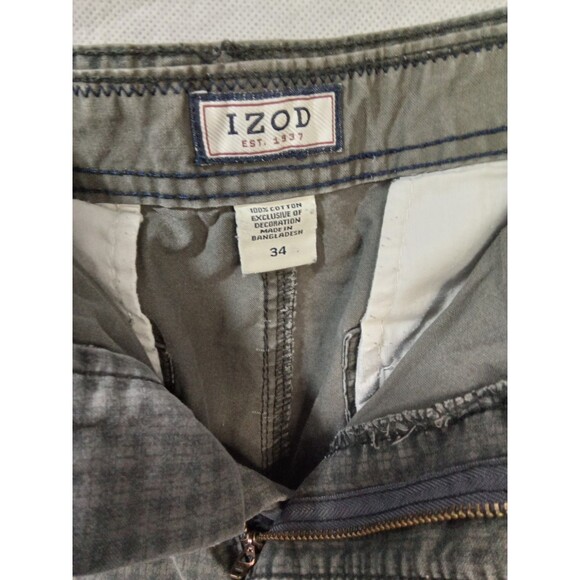 Izod Mens 34" Cargo Shorts Green Black - Picture 7 of 8